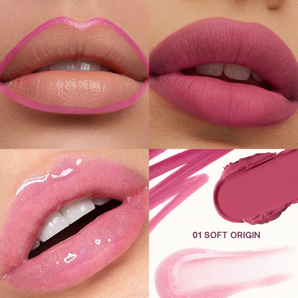 Shade 01 Soft Origin - Pudaier 3-in-1 Lip Makeup Set