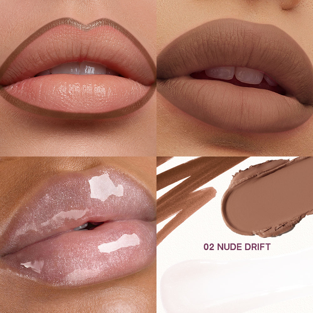 Shade 02 Nude Drift - Pudaier 3-in-1 Lip Makeup Set