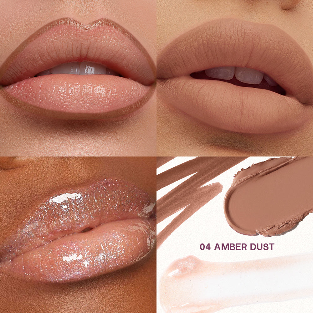 Shade 04 Amber Dust - Pudaier 3-in-1 Lip Makeup Set   