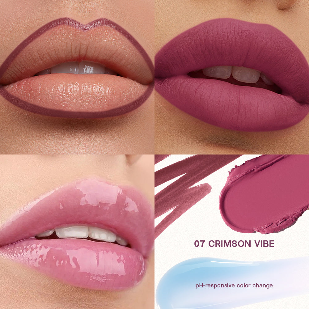 Shade 07 Crimson Veil - Pudaier 3-in-1 Lip Makeup Set