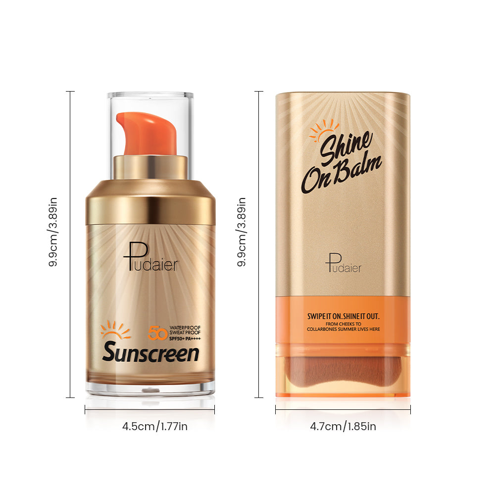 Pudaier® Summer Glow Duo Set-SPF 50+ Sunscreen & Shine On Highlighter Stick