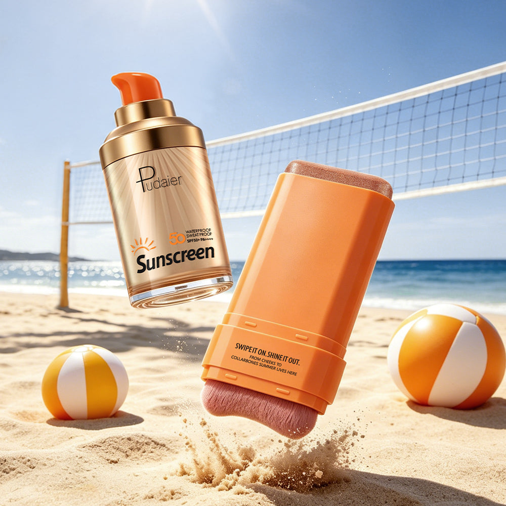 Pudaier® Summer Glow Duo Set-SPF 50+ Sunscreen & Shine On Highlighter Stick