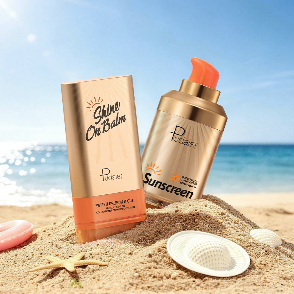 Pudaier® Summer Glow Duo Set-SPF 50+ Sunscreen & Shine On Highlighter Stick
