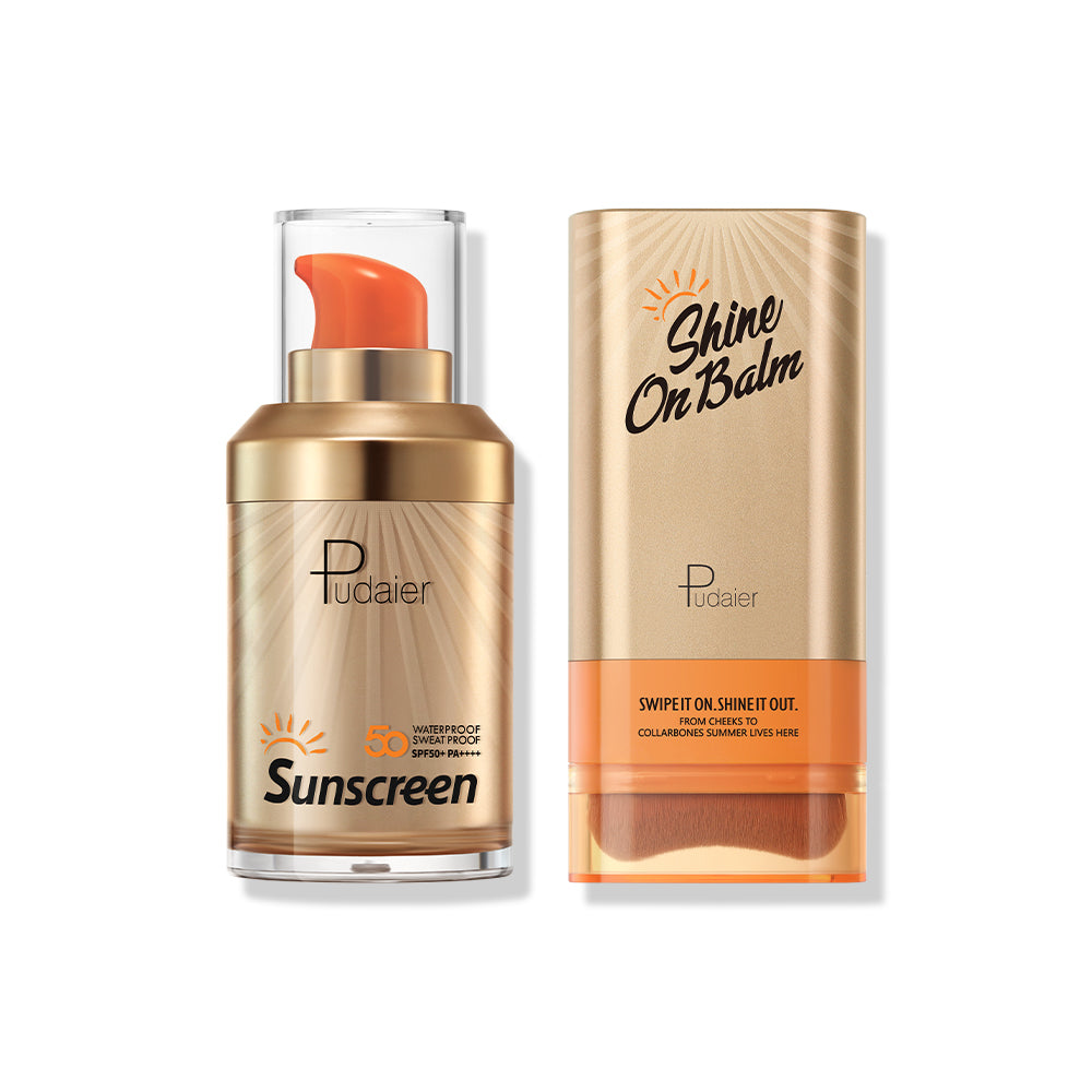 Pudaier® Summer Glow Duo Set-SPF 50+ Sunscreen & Shine On Highlighter Stick