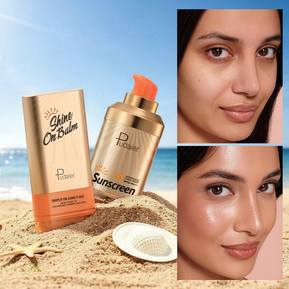 Pudaier® Summer Glow Duo Set-SPF 50+ Sunscreen & Shine On Highlighter Stick