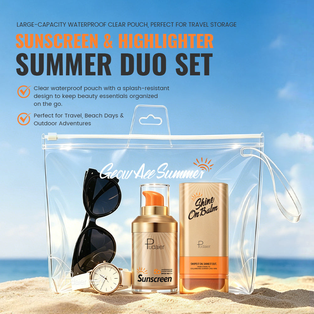 Pudaier® Summer Glow Duo Set-SPF 50+ Sunscreen & Shine On Highlighter Stick