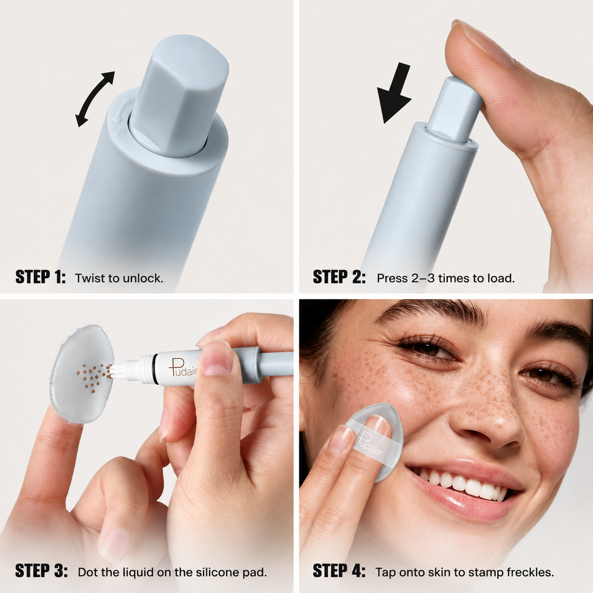 Step-by-step how to use guide for stamping and blending freckles