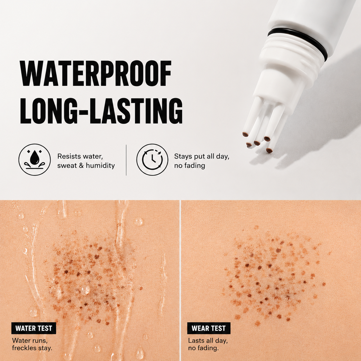 Waterproof and long-lasting freckle makeup test on skin