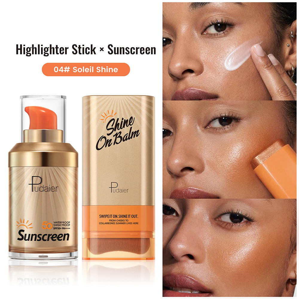 Pudaier® Summer Glow Duo Set-SPF 50+ Sunscreen & Shine On Highlighter Stick
