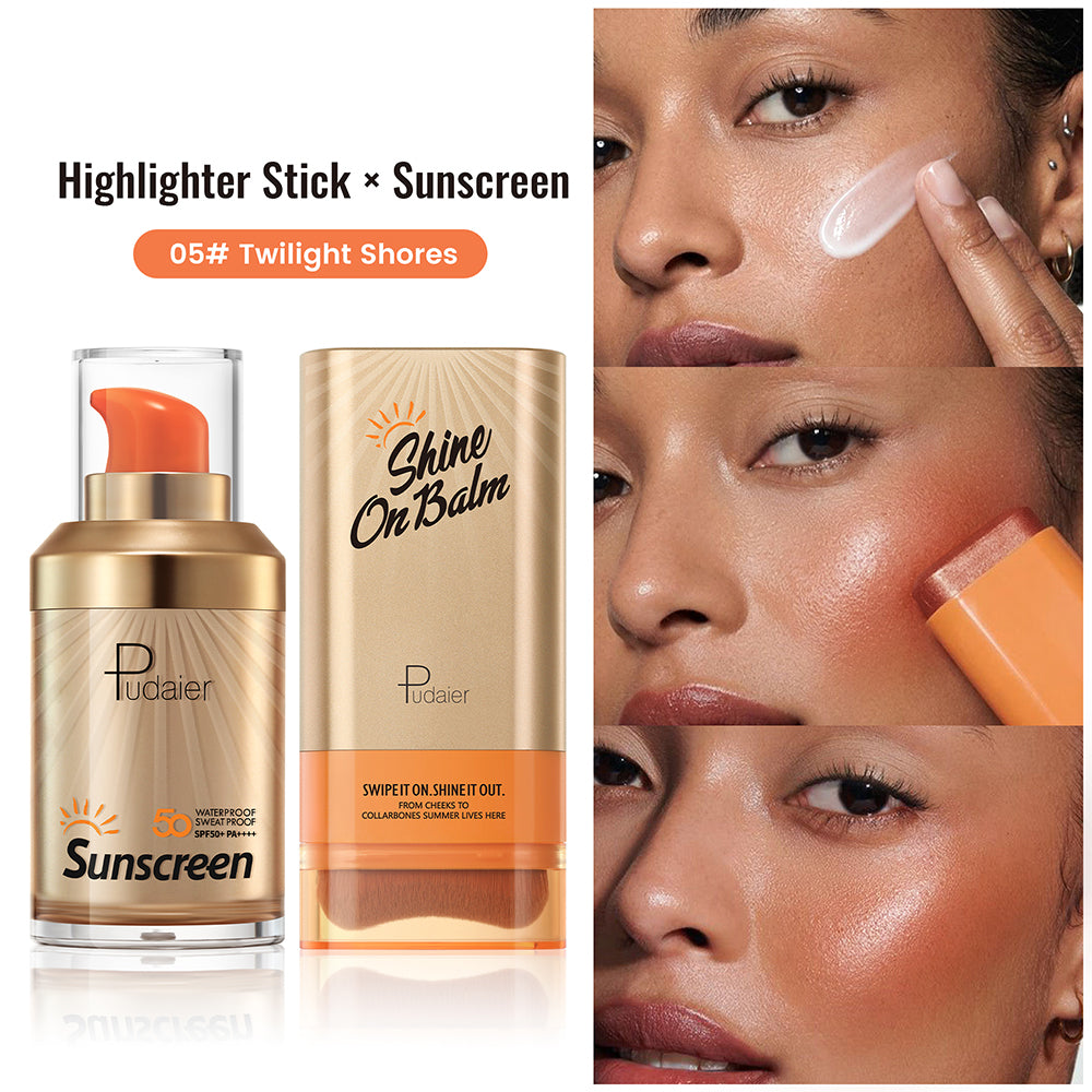 Pudaier® Summer Glow Duo Set-SPF 50+ Sunscreen & Shine On Highlighter Stick