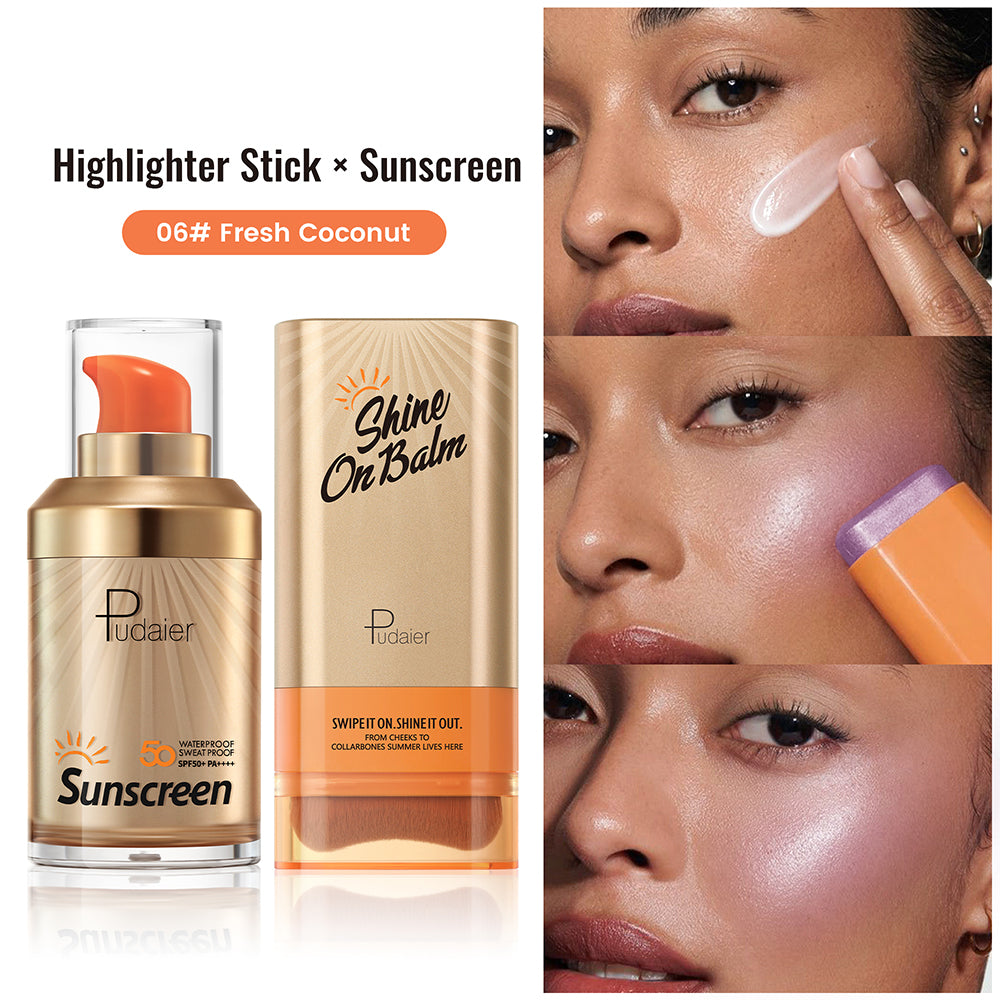 Pudaier® Summer Glow Duo Set-SPF 50+ Sunscreen & Shine On Highlighter Stick